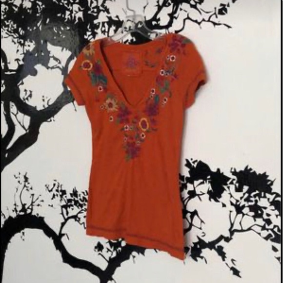 JWLA Johnny Was Hand Embroidered Shirt Deep Orange Small - Picture 1 of 4